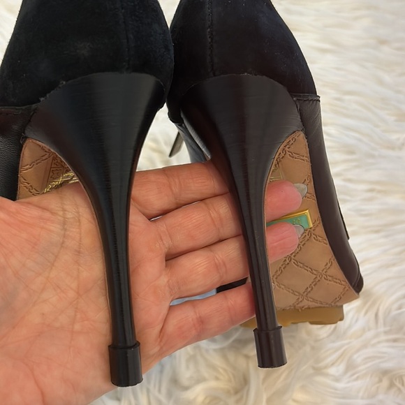 L.A.M.B. Black Suede Leather Peep Toe Pumps - Picture 6 of 10